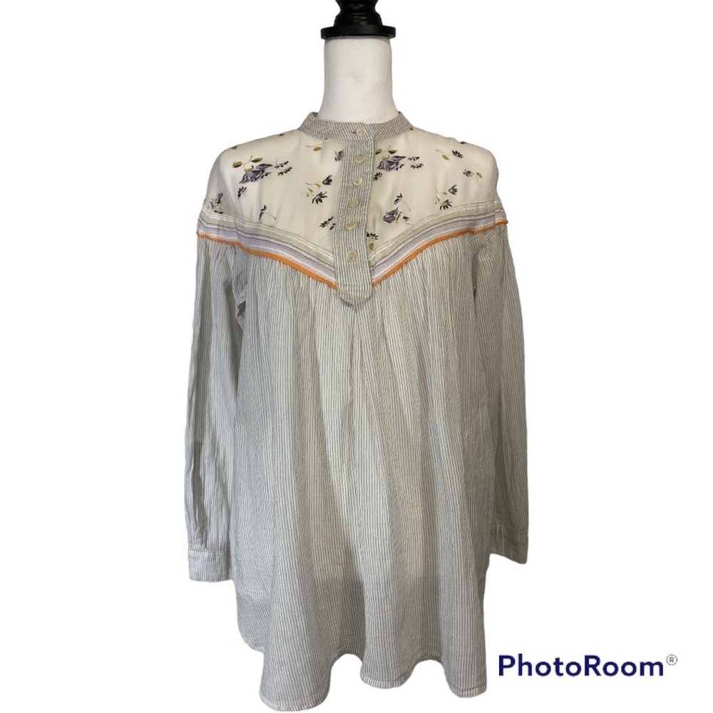 Free People Floral and Striped Long-sleeved Tunic size XS